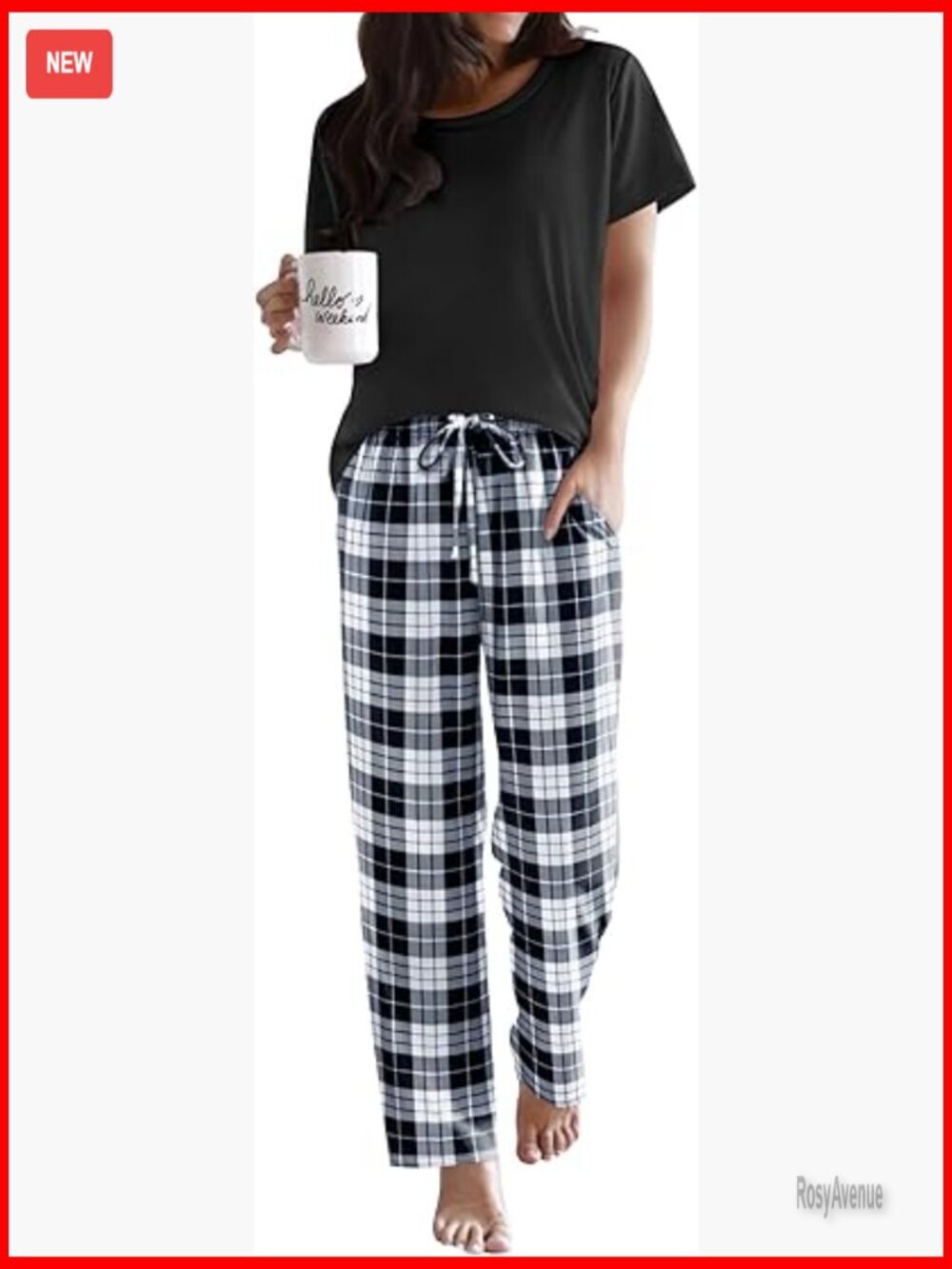Women's 2-Piece Short Sleeve Pajama Set with Long Pants Soft Loungewear Set